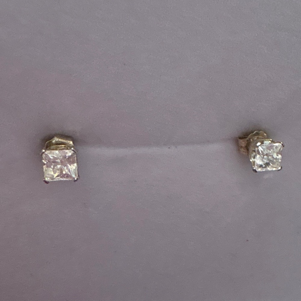Sterling Silver 925 Princess Cut Cubic Zirconia Stud Earrings Square Clear